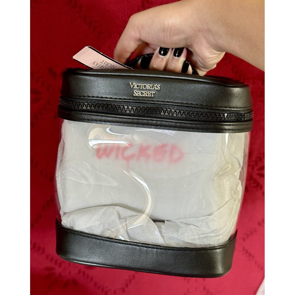 Victoria's Secret transparent train cosmetic case set w/ makeup bag NWT